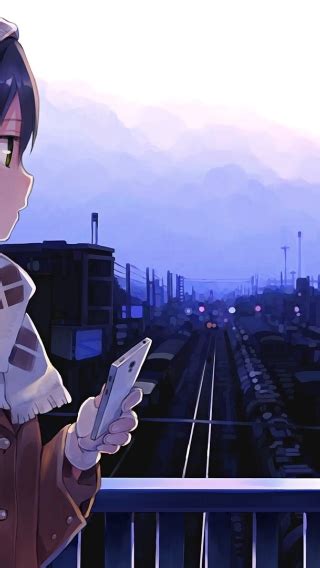 Wallpaper Train Station Scarf Anime Girl Winter Profile View