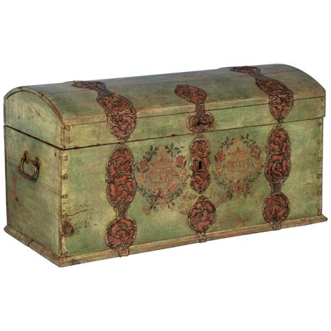 Antique Swedish Dome Top Trunk With Original Green Paint At 1stdibs