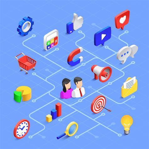 Social Media Isometric Icons Digital Marketing Communication Multime