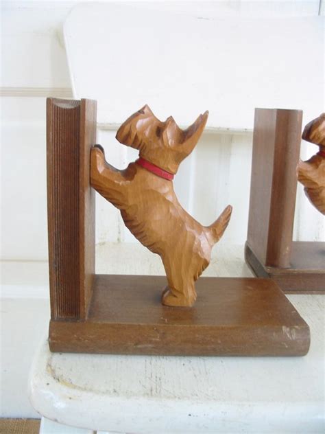 Vintage Scottie Dog Bookends Terrier Bookends Carved Wood Bookends