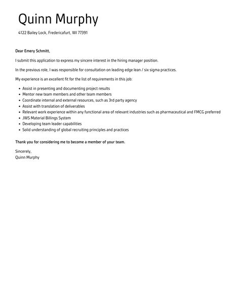 Cover Letter To Hiring Manager Collection Letter Temp