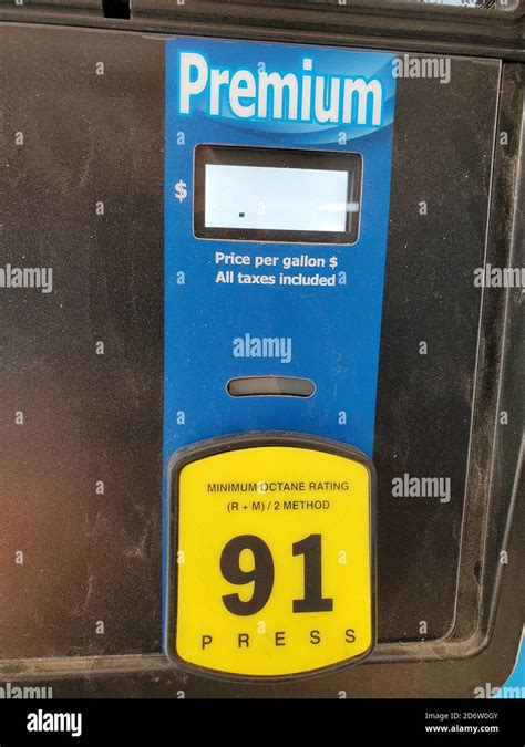 Close Up Of Octane Rating Of 91 Octane For Premium Gasoline On A Fuel