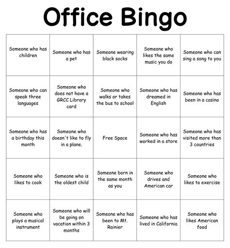Office Bingo Template