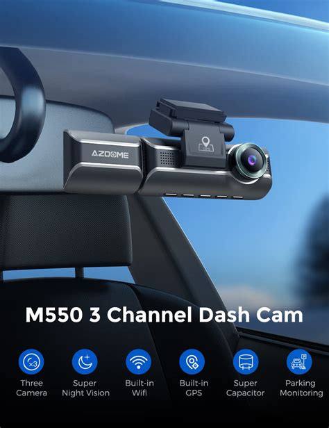Buy Azdome M550 Dash Cam 3 Channel Built In Wifi Gps With 64gb Card