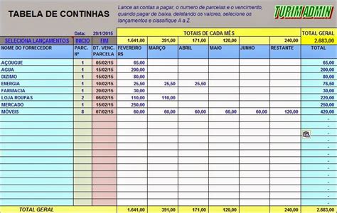 Turim Admin Controle Financeiro Tabela De Continhas Contas A Pagar