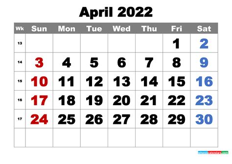 Printable April 2022 Calendar Template Pdf Word Excel Images