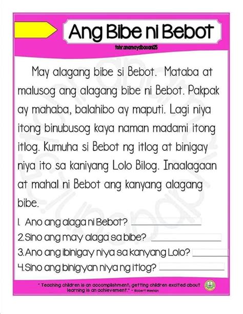 Pagbasa Filipino Reading Comprehension Worksheets For Grade 1 Free