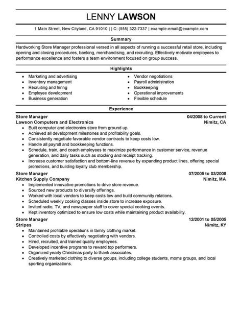 Free downloadable curriculum vitae examples. Best Store Manager Resume Example From Professional Resume ...