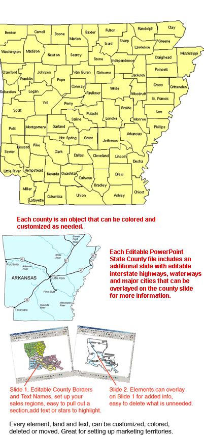 Arkansas Editable US Detailed County And Highway PowerPoint Map Maps