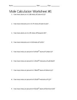 Avogadro S Number Worksheet