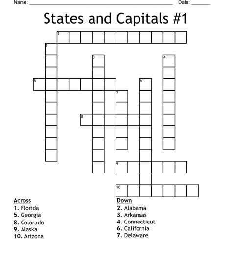 State Capitals 1 Crossword Wordmint