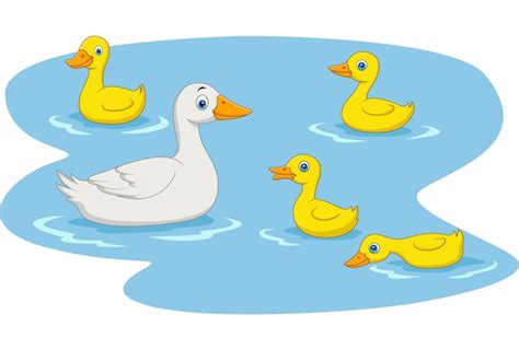 Premium Vector Cartoon Duck Family Swimming In The Pond
