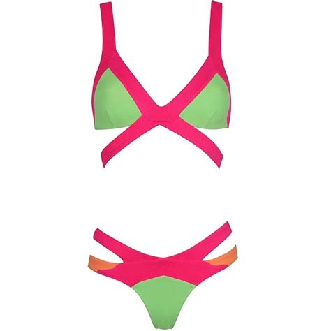 Sexy Bandage Bikini In Neon Groen Roze Kleur