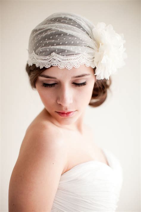 Bridal Cap Swiss Dot Bridal Cap 1920s Art Deco Wedding Veil Vintage