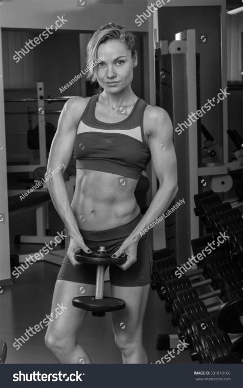 Sexy Athletic Girl Gym Seductive Blonde Stock Photo