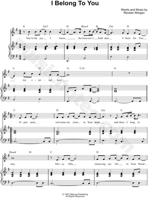 Hillsong I Belong To You Sheet Music In G Major Transposable