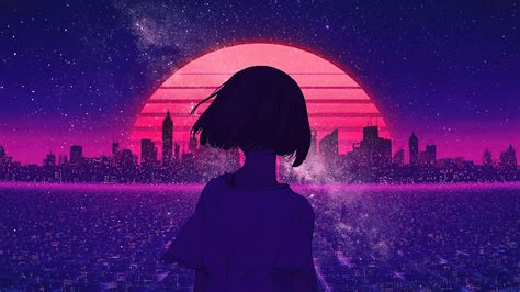 synthwave night sunset anime girl 4k wallpaper hd artist wallpapers 4k wallpapers images