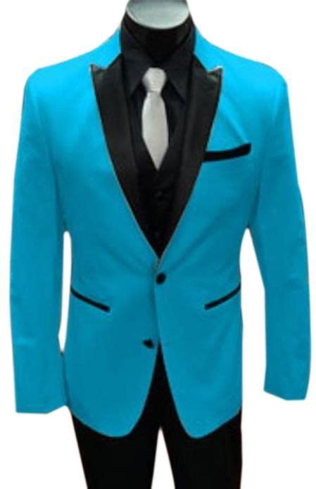 Alberto Nardoni Turquoise ~ Aqua Light Blue Tuxedo Blue Tuxedos Blue Suit Jacket Black Vest