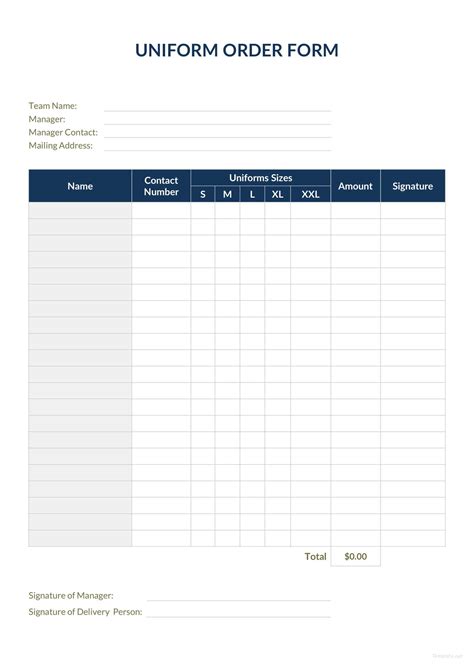 Uniform Order Form Template In Microsoft Word Excel