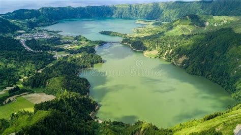 Aerial View Lake Azul And Lake Verde Sete Cidades Sao Miguel Island