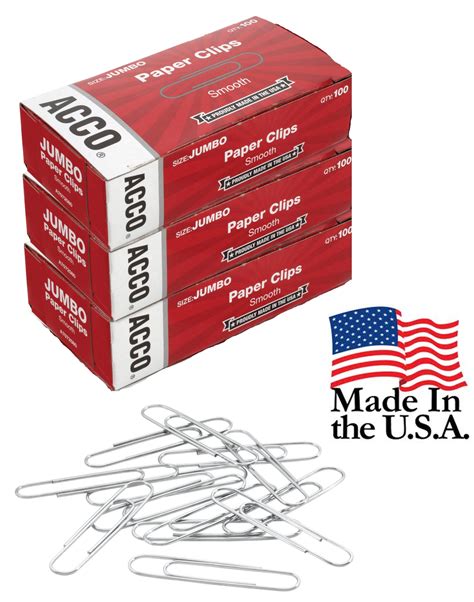 Acco Economy Jumbo Smooth Paper Clips 3 Boxes Of 100