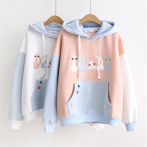 Cute Kawaii Cat Embroidery Hoodie Pullover Ad0209 Roupas Fofas Roupa