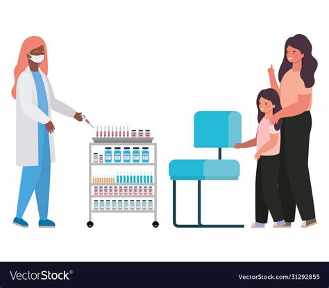 female doctor vaccinating girl and mother vector image
