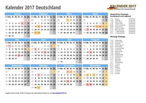 Kalender 2017 Mit Feiertagen And Kalenderwochen Online
