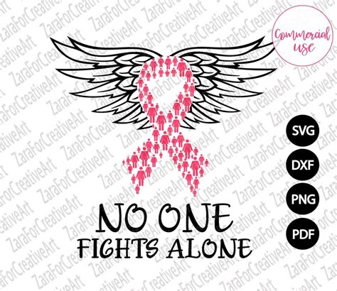 No One Fights Alone Svg Wings Ribbon Svg Breast Cancer Svg Etsy