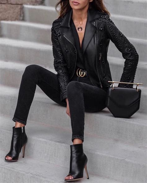 how to wear leather like a street style blogger fashion leather jacket outfits all black outfit