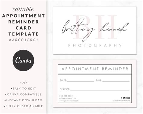 Appointment Reminder Card Template For Canva Card Design Etsy In 2021