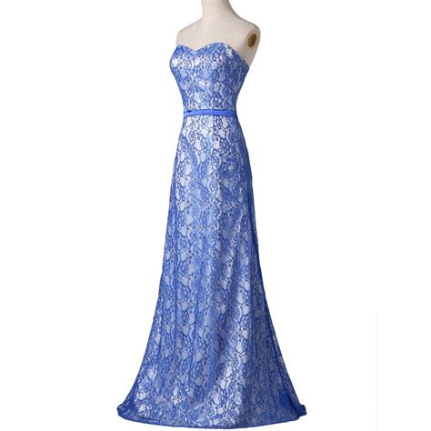 Vimans Womens Long Blue Sweetheart Strapless Lace Chiffon Cocktail Party Dresses Cs Continue