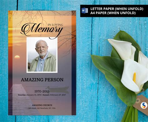 True Sunset Funeral Program Template Obituary Program Memorial