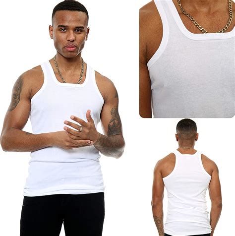 Mens Ribbed Vest Tops Pack Athletic Fit Cotton Underwear