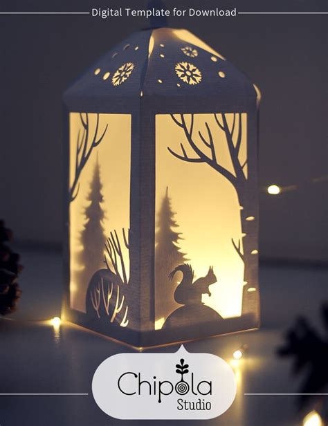 Christmas Decoration Svg 3d Christmas Lantern Paper Model Deer Led