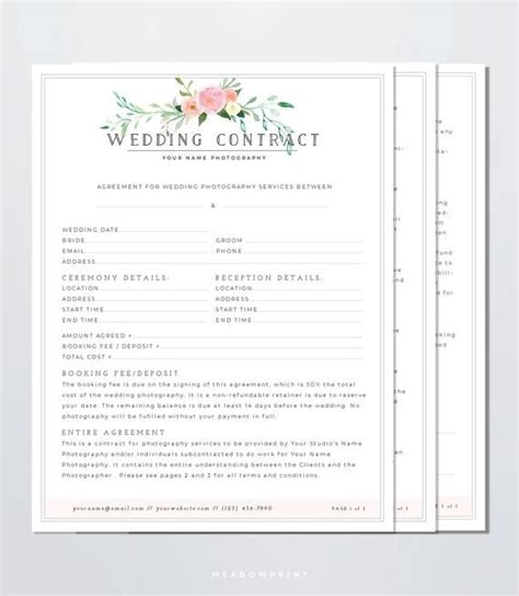 Wedding Photography Contract Template Client Booking Form Contract