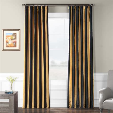 Exclusive Fabrics Black Gold Stripe Faux Silk Taffeta Curtain Panel 96
