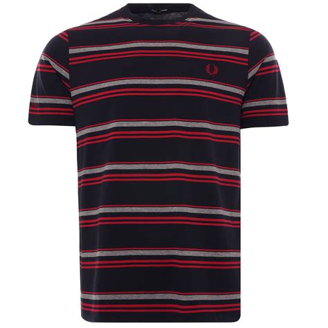 Fred Perry Struped T Shirt Navy M