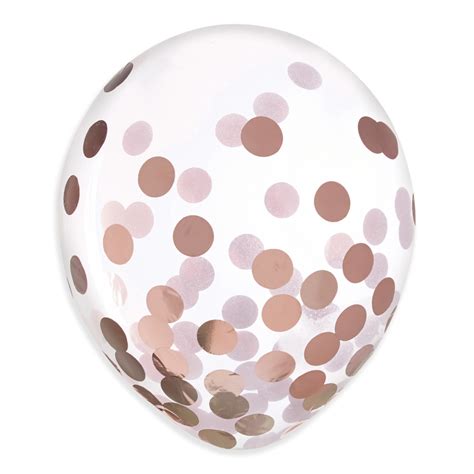 Round Transparent Confetti Latex Balloons Rose Gold 12 In 6 Pk For