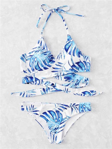 Romwe Jungle Print Wrap Bikini Setl Wrap Bikini Set Bikinis Wrap Bikini