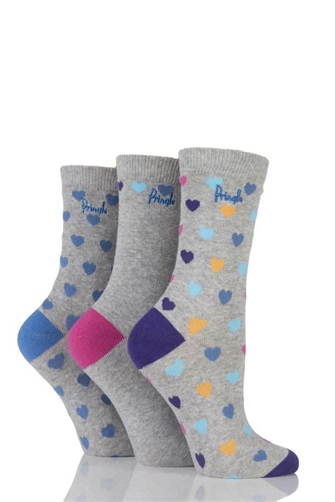 Ladies 3 Pair Pringle Rosie Heart Patterned Cotton Socks Ebay