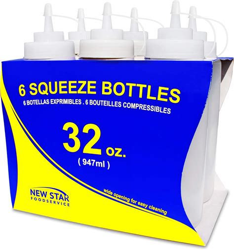 Plastic Wide Mouth Pack Of 6 New Star Foodservice 26269 Squeeze Bottles