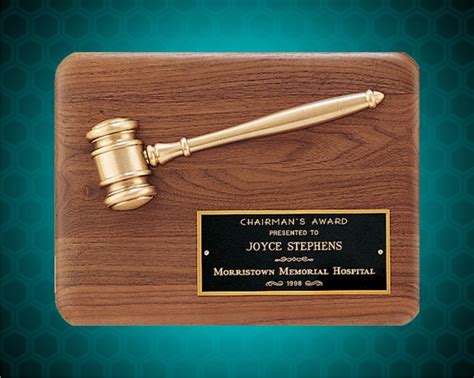9 X 12 Inch American Walnut Plaque With Antique Bronze Casting Gavel