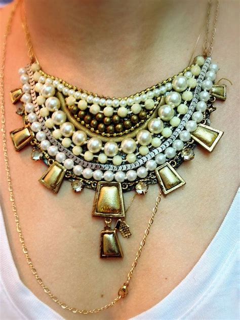 Romantic Bib Necklace Pearl Beads Color By Rachelgefendesigns ₪42000