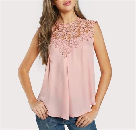 Womens Dusty Pink Lace Sleeveless Blouse Blouses For Women