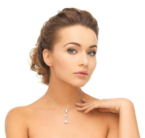 Premium Photo Beauty And Jewelry Concept Woman Wearing Shiny Diamond Pendant