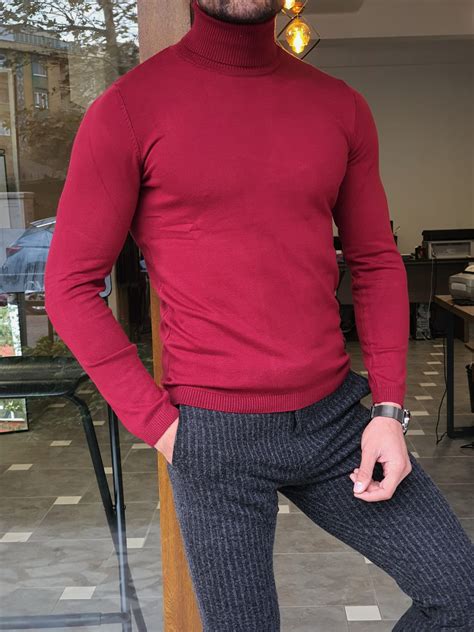 Buy Red Slim Fit Turtleneck Wool Sweater By Gentwith Free Shipping