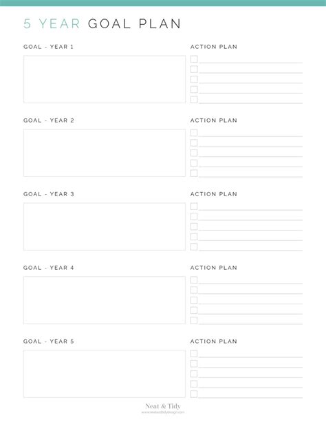 5 Year Goal Plan Neat And Tidy Design