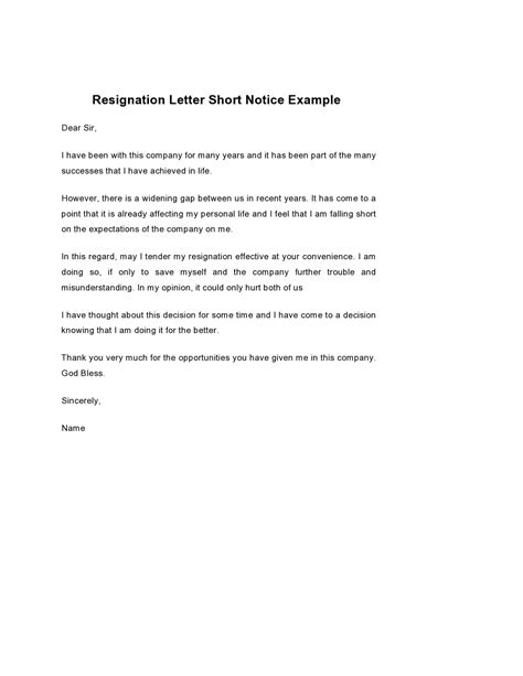 30 Short Notice Resignation Letters Free Templatearchive
