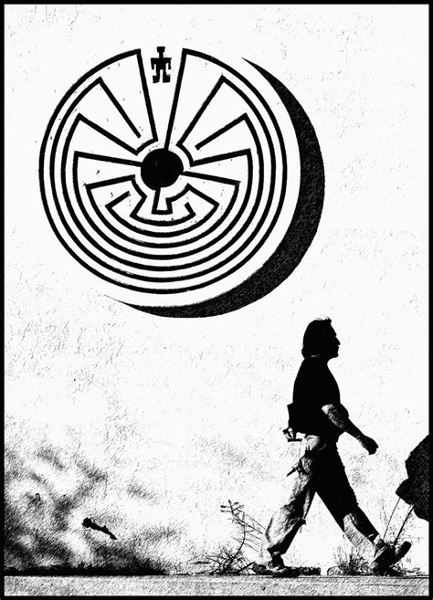A Black And White Photo Of A Person Walking In Front Of A Circular